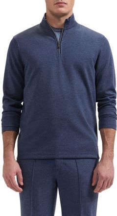 Bugatchi Soft Touch Quarter Zip Pullover in Navy at Nordstrom, Size Xx-Large