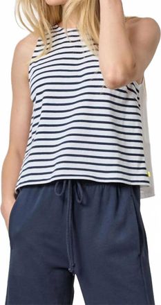 Lilla P Mixed Media Tank In Dark Navy Stripe