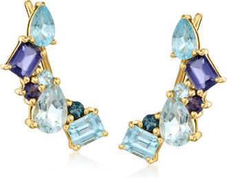 Ross-Simons Tonal Blue Topaz and Iolite Ear Climbers in 18kt Gold Over Sterling