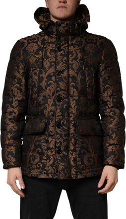 Dolce & Gabbana Black Floral Jacquard Quilted Hooded Mens Jacket