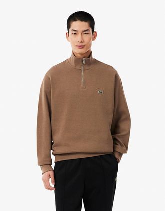 Lacoste Mens Lacoste Mens Zippered Stand-Up Collar Cotton Sweatshirt - Cookie SIX - Brown - Size: 42