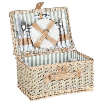 Beliani Cesta De P&iacute;cnic Mimbre 4 Personas Bolsa Nevera Copas De Vino Cuberter&iacute;a Natural Clementine