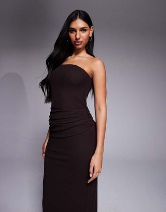 Forever New Vestito lungo a fascia drappeggiato marrone cioccolato