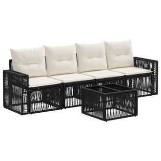 vidaXL Conjunto De Sof&aacute;s De Jard&iacute;n 5 Pcs Negro Y Blanco Crema Vidaxl