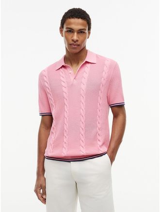 Tommy Hilfiger Mens Short-Sleeve Cable Knit Sweater Polo - Pink - XXXL