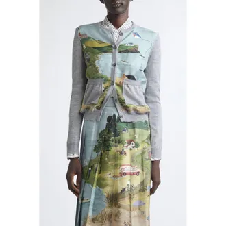 Thom Browne Nantucket Scenic Jersey Stitch Cardigan in Light Grey at Nordstrom, Size 40