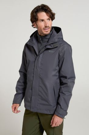 Mountain Warehouse Fell Mens 3 in 1 Water Resistant Jacket Adjustable Hood Full Zip Winter Coat Grey - Size X-Small