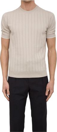 PESERICO Gebreid T-shirt in trendy stijl - Heren - T-shirts - Beige - M - Katoen - Tops