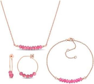 Delmar Pink Tourmaline Beaded Earrings, Bracelet & Necklace Set at Nordstrom Rack