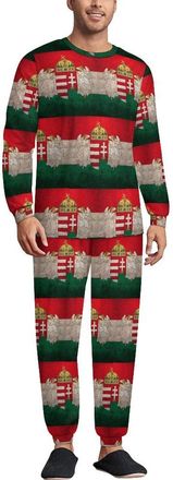 Generic Homect with Hungarian Flag Trendy Pajama Set for Men Crewneck Long Sleeve Loungewear Soft Sleepwear XL