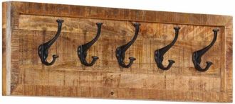vidaXL Perchero De Pared Con 5 Ganchos Madera Maciza De Mango Vidaxl
