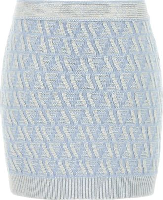Fendi Womens Cotton Mini Skirt Blue Silk Virgin Wool