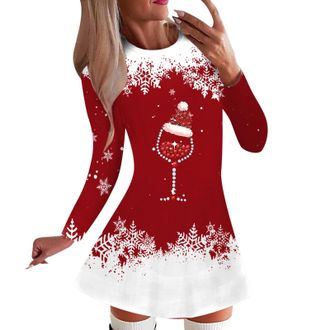 Generic Christmas Jumper Dresses for Women, Women Long Sleeve Loose Plain Plus Size Maxi Dresses Santa Dress Winter Dress Red Mrs Christmas Costume Holiday Cl