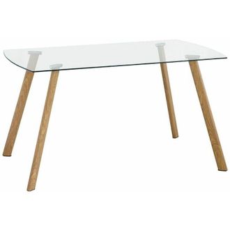 Home Heavenly Home Heavenly - Mesa Comedor De Cristal Reka, Rectangular 140x80 Cm, Patas Met&aacute;licas Imitaci&oacute;n Madera. Color: Transparente - Pata Roble