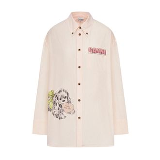 Ganni Overhemden, Dames, Roze, S, Katoen, Katoenen overhemd