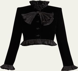 Valentino Garavani Pleated Ruffle Velvet Crop Jacket