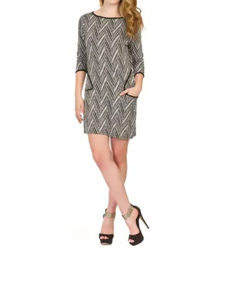 Papillon Chevron Sweater Dress With Pocket Trim Detail In Grey