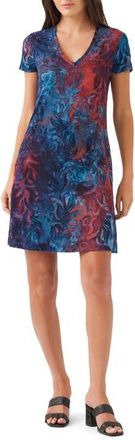Karen Kane Tie Dye Burnout A-Line Dress in Navy/Red at Nordstrom, Size X-Large