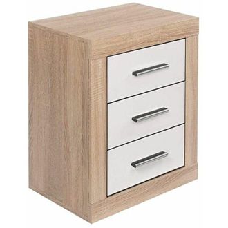Home Heavenly Home Heavenly - Mesita De Noche 3 Cajones Jana. 60x50x34,6 Cm. Mesita Dormitorio O Juvenil De Dise&ntilde;o Enmarcado Moderno. Color: Roble Cambria - Blanco
