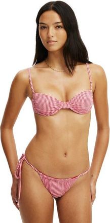 Cotton On Womens Gathered Thin Strap Balconette Bikini Top in Red Mini Gingham at Nordstrom, Size X-Large