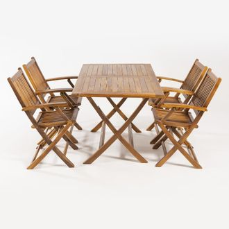 ED&Egrave;N JARD&Iacute; Conjunto de 4 sillones plegables de jard&iacute;n y mesa de teca 140 cm