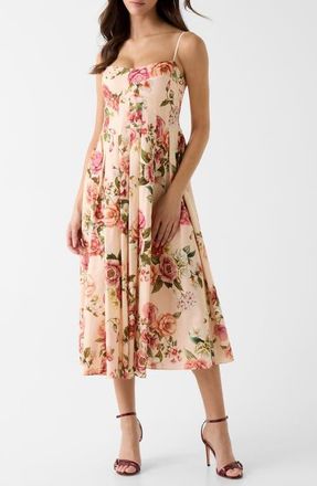 Guess Bria Sleeveless Linen Blend Midi Dress in Cosmic Peony Print at Nordstrom, Size Medium