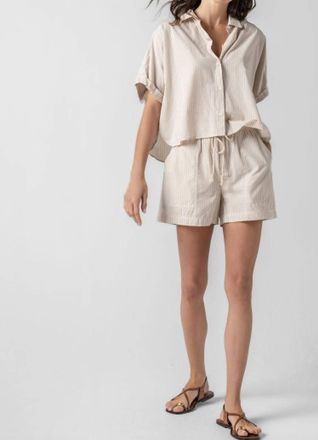 Lilla P Striped Pocket Short In Flax Striped