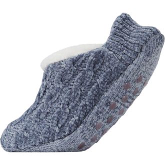 MeMoi Cable Chenille Fleece Lined Slipper Socks in Denim at Nordstrom, Size Medium