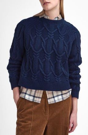 Barbour Elisha Cable-Knit Crew Neck Wool Blend Sweater in Navy Blue at Nordstrom Rack, Size 10 Us / 14 Uk