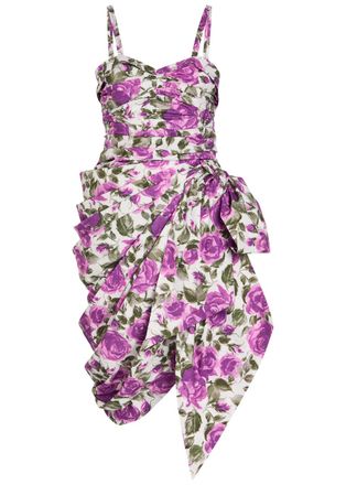 Chlo&eacute; Floral-print Gathered Cotton Mini Dress - Purple - 38 (UK10 / S)