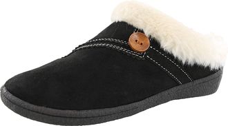 Clarks Womens Suede Leather Clog Slipper JMS0411B - Warm Plush Faux Fur Lining - Indoor Outdoor House Slippers For Women, Black, 4.5 UK