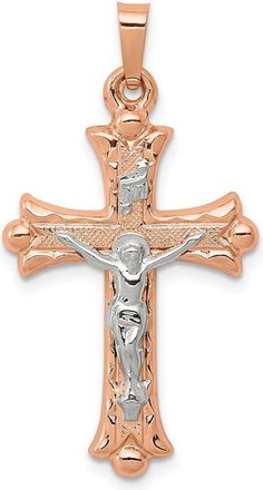 Diamond2Deal 14k Two-tone Gold Hollow Crucifix Pendant