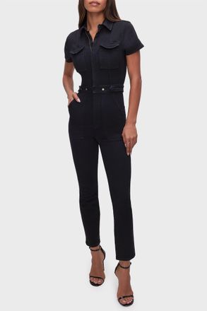 Good American Fit For Success Short Sleeve Jumpsuit In Black