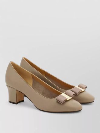 Ferragamo leather pumps almond toe block heel bow