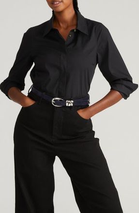Universal Standard Elbe Stretch Poplin Button-Up Shirt in Black at Nordstrom, Size 2Xl