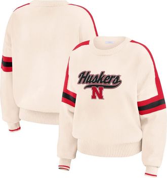 WEAR by Erin Andrews Womens WEAR by Erin Andrews Cream Nebraska Huskers Chenille Woven Patch Stripe Pullover Sweater at Nordstrom, Size Xx-Large