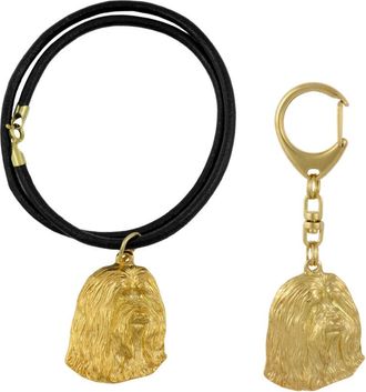 OEM Bearded Collie, Highland Collie - Llavero Y Collar Con Perro En Caja, Producto Ba&ntilde;ado En Oro De Alta Calidad, Marca Art-dog