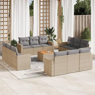 vidaXL Juego De Sof&aacute;s Jard&iacute;n Con Cojines Beige Mezcla 13 Pzas Rat&aacute;n Pe Vidaxl
