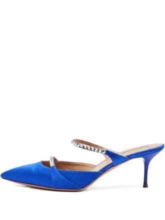 Aquazzura satin crystal-embellished sandals - women - Calf Leather/Calf Leather/Satin - 39.5 - Blue