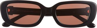 DIFF Eyewear Daphne 51mm Rectangle Sunglasses in Black Silver Metal /Brown at Nordstrom