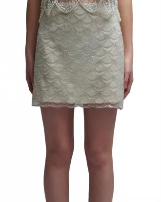 Q2 Scalloped Sequin Mini Skirt In Cream