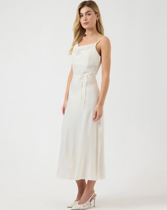 Y.A.S Spaghettikleid Y.A.S YASTHEA STRAP LONG DRESS S. NOOS, Damen, Gr. 38, N-Gr, gardenia, Web, Obermaterial: 97% Polyester, 3% Elasthan, unifarben, wadenl