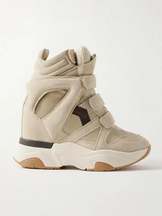 Isabel Marant Sneakers Alte In Pelle E Camoscio Con Zeppa Balskee - Crema