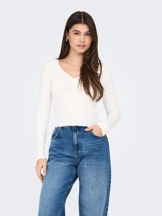 Only Langarmshirt ONLY ONLBETTY L/S V-NECK TOP CC JRS, Damen, Gr. XL (42), weiss (cloud dancer), Jersey, Obermaterial: 95% Baumwolle, 5% Elasthan, unifarbe