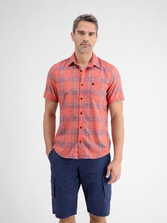 Lerros Kurzarmhemd LERROS LERROS Kariertes Kurzarmhemd f&uuml;r Herren, Herren, Gr. S, Normalgr&ouml;ssen, rot (deep coral rot), 60% Polyester, 40% Baumwolle, Hemden K