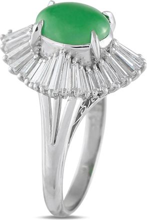 Luxury Bazaar Anello Ballerina in platino con diamanti e giada - Argento