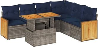 vidaXL 7 Piece Garden Sofa Set with Cushions Grey Poly Rattan Acacia Vidaxl