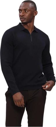 Genti Polo Zip LS Sweater - Heren - Truien - Blauw - Maat: XL Nylon