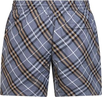Burberry Mens Swim Shorts Wave Blue Check Multicolour Polyamide Beachwear Sea Clothing