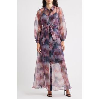Julia Jordan Floral Organza Button-Up Gown in Pink Multi at Nordstrom Rack, Size 12